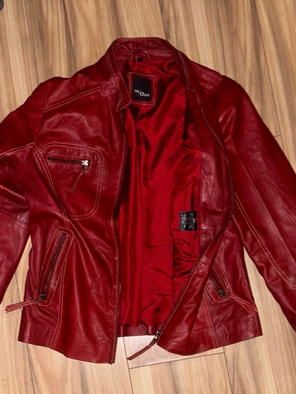 Lamb skin Women’s Red Leather Moto Jacket, never worn